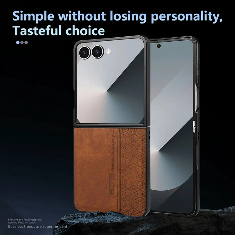 AZNS For Samsung Galaxy Z Flip8 Champion Edition Case PU Leather Covered TPU Phone Protective Cover - Brown - 5