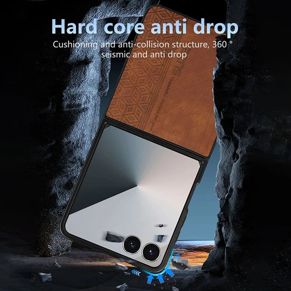 AZNS For Samsung Galaxy Z Flip8 Champion Edition Case PU Leather Covered TPU Phone Protective Cover - Brown - 6