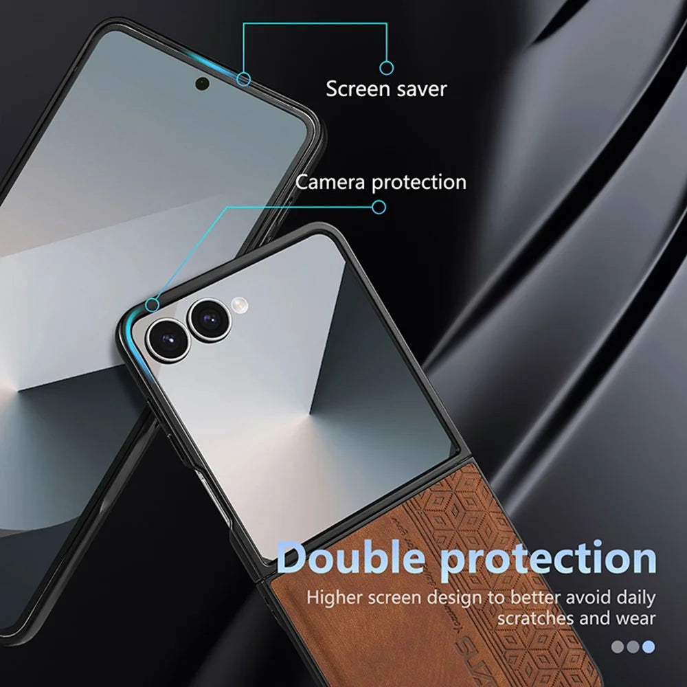 AZNS For Samsung Galaxy Z Flip8 Champion Edition Case PU Leather Covered TPU Phone Protective Cover - Brown - 7