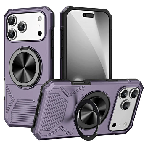 For iPhone 18 Pro / 17 Pro Case Ring Kickstand Reinforced Corners TPU + PC Shockproof Protective Cover - Purple - 1