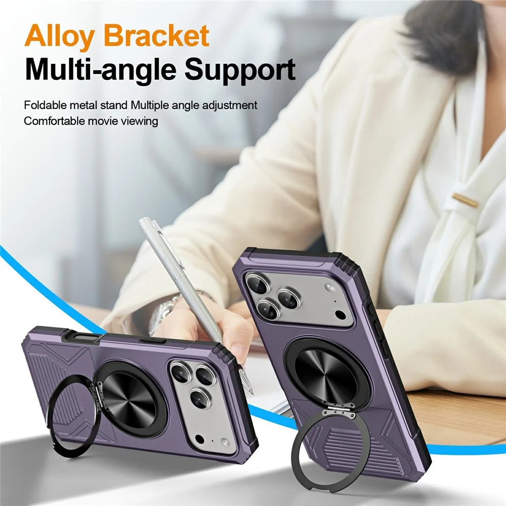 For iPhone 18 Pro / 17 Pro Case Ring Kickstand Reinforced Corners TPU + PC Shockproof Protective Cover - Purple - 3