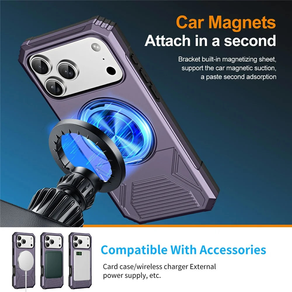 For iPhone 18 Pro / 17 Pro Case Ring Kickstand Reinforced Corners TPU + PC Shockproof Protective Cover - Purple - 4
