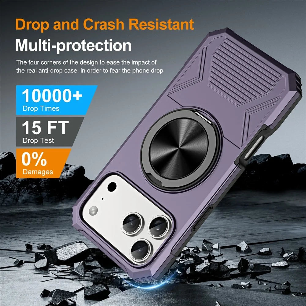 For iPhone 18 Pro / 17 Pro Case Ring Kickstand Reinforced Corners TPU + PC Shockproof Protective Cover - Purple - 5