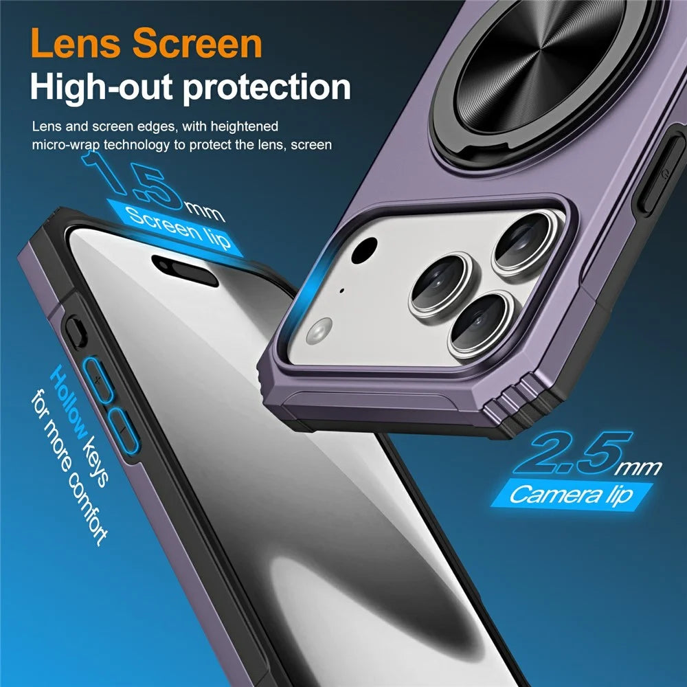 For iPhone 18 Pro / 17 Pro Case Ring Kickstand Reinforced Corners TPU + PC Shockproof Protective Cover - Purple - 6