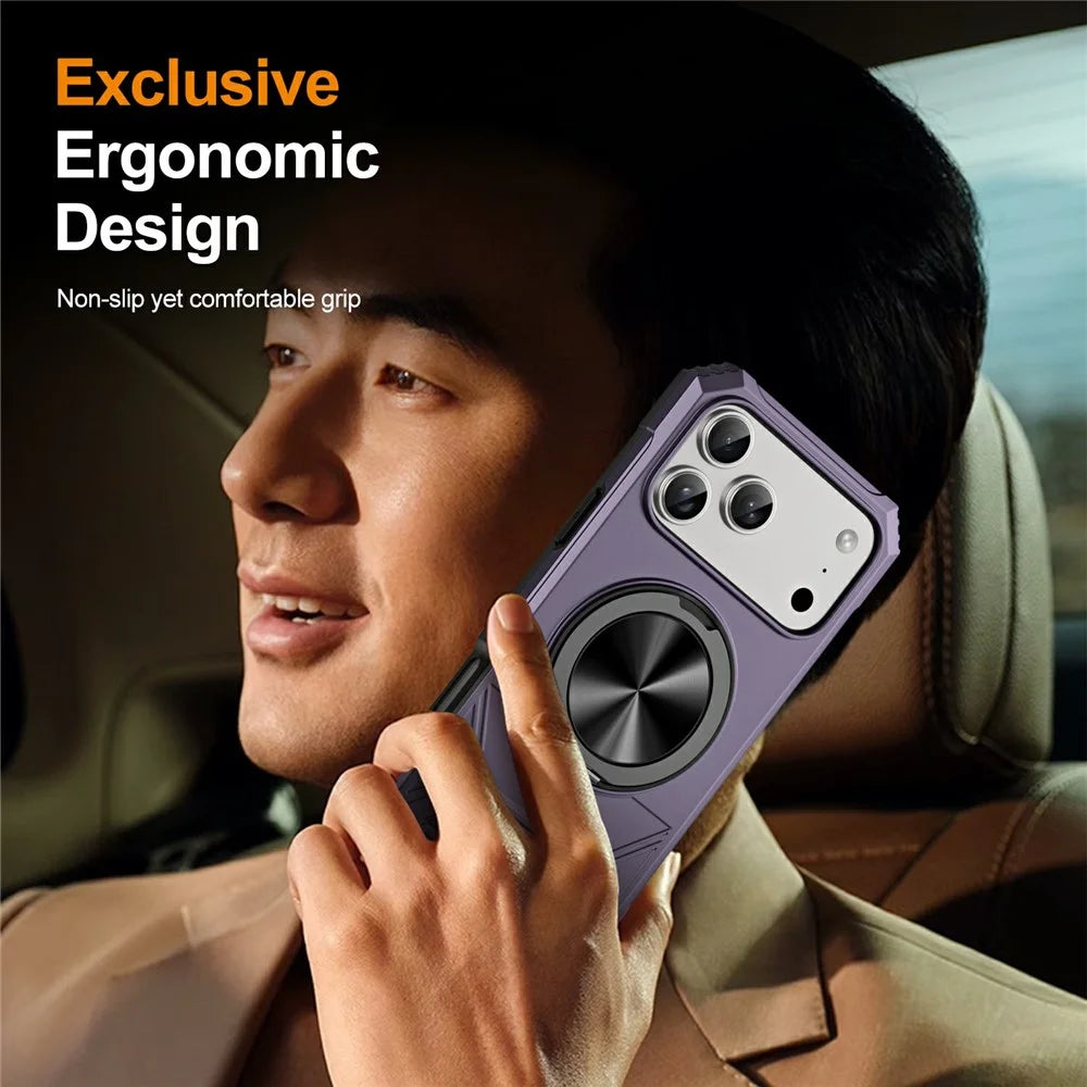 For iPhone 18 Pro / 17 Pro Case Ring Kickstand Reinforced Corners TPU + PC Shockproof Protective Cover - Purple - 7