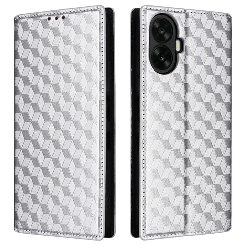 For TCL K70 Nxtpaper 5G Case Wallet Rhombus Imprinted PU Leather Phone Cover - Silver - 1