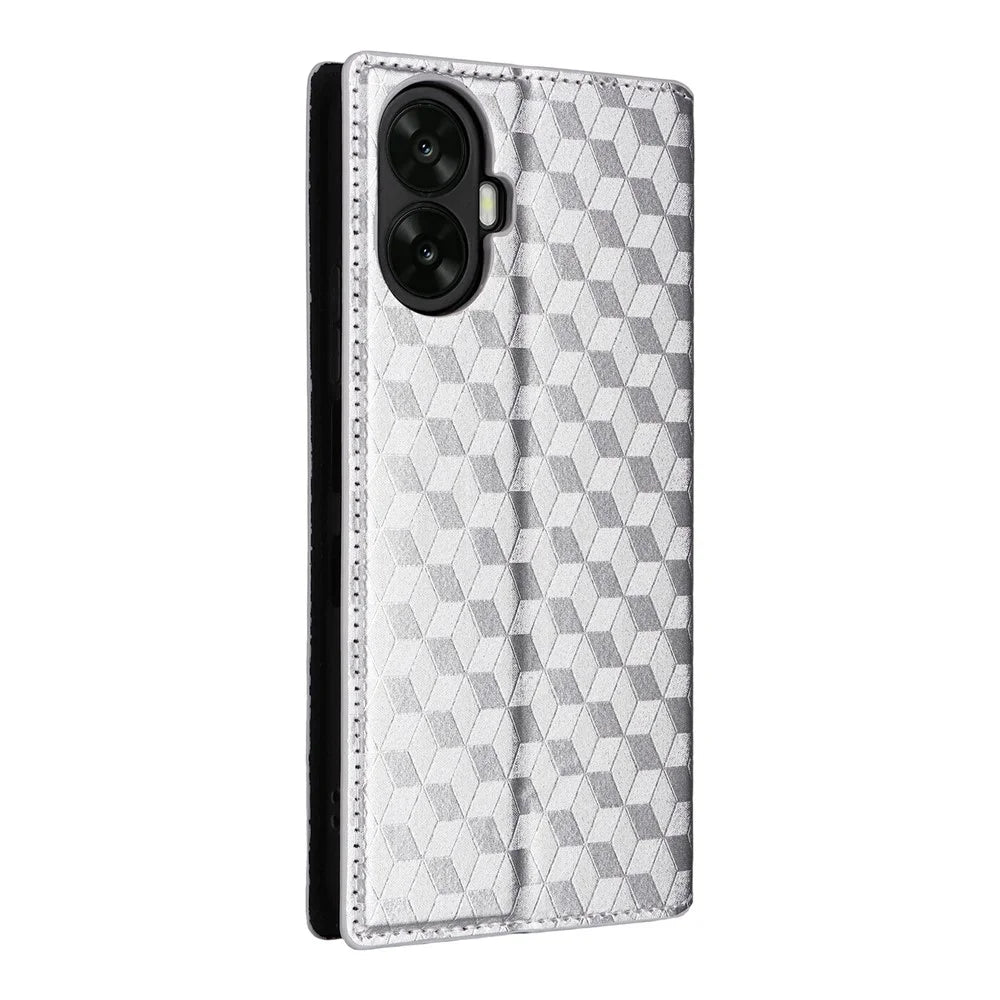 For TCL K70 Nxtpaper 5G Case Wallet Rhombus Imprinted PU Leather Phone Cover - Silver - 7