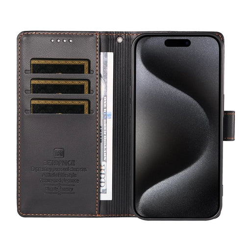 BETOPNICE 006 for iPhone 15 Pro Case RFID Blocking Wallet Stand Leather Phone Cover with Wrist Strap - Black - 2