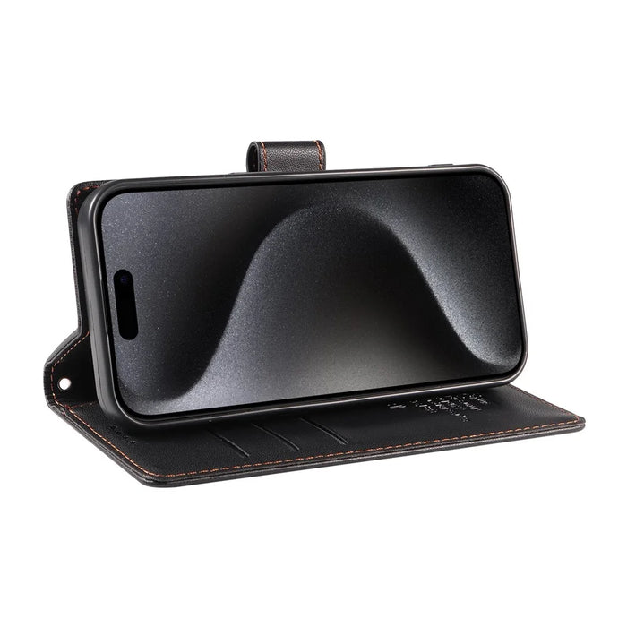 BETOPNICE 006 for iPhone 15 Pro Case RFID Blocking Wallet Stand Leather Phone Cover with Wrist Strap - Black - 3