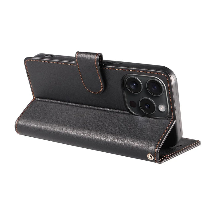 BETOPNICE 006 for iPhone 15 Pro Case RFID Blocking Wallet Stand Leather Phone Cover with Wrist Strap - Black - 4