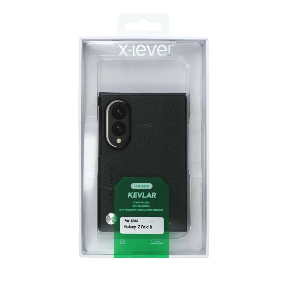 X-LEVEL For Samsung Galaxy Z Fold8 Case Carbon Fiber Texture PU Leather + PC Phone Cover - Black - 6