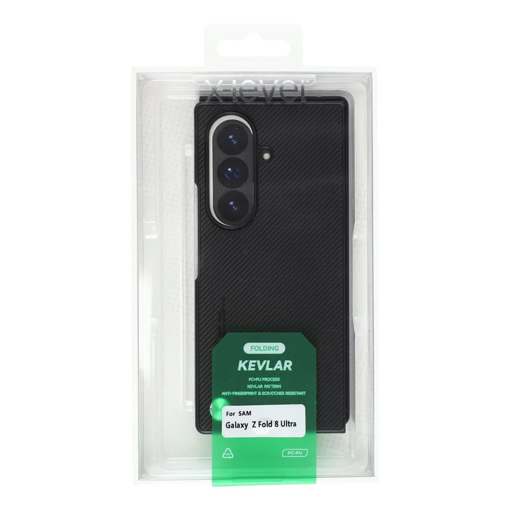 X-LEVEL For Samsung Galaxy Z Fold8 Ultra Case Carbon Fiber Texture PU Leather + PC Phone Cover - Black - 7