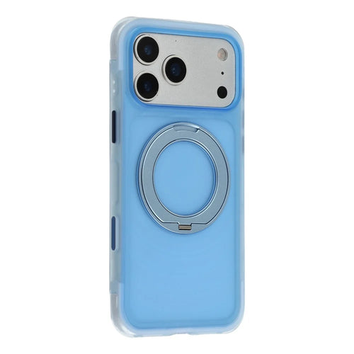 JAUCASE for iPhone 18 Pro / 17 Pro Case Magnetic Kickstand Wave Texture PC + TPU Airbag Corner Protection Phone Cover with Camera Control Button - Transparent Blue - 1
