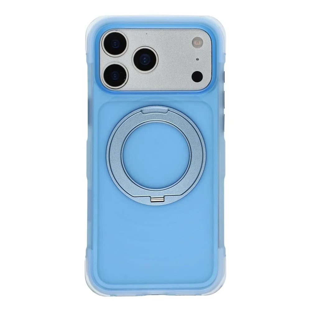 JAUCASE for iPhone 18 Pro / 17 Pro Case Magnetic Kickstand Wave Texture PC + TPU Airbag Corner Protection Phone Cover with Camera Control Button - Transparent Blue - 2