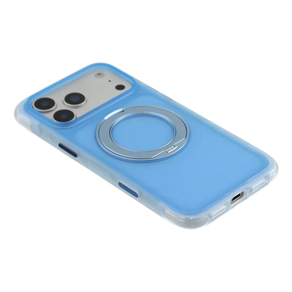 JAUCASE for iPhone 18 Pro / 17 Pro Case Magnetic Kickstand Wave Texture PC + TPU Airbag Corner Protection Phone Cover with Camera Control Button - Transparent Blue - 5