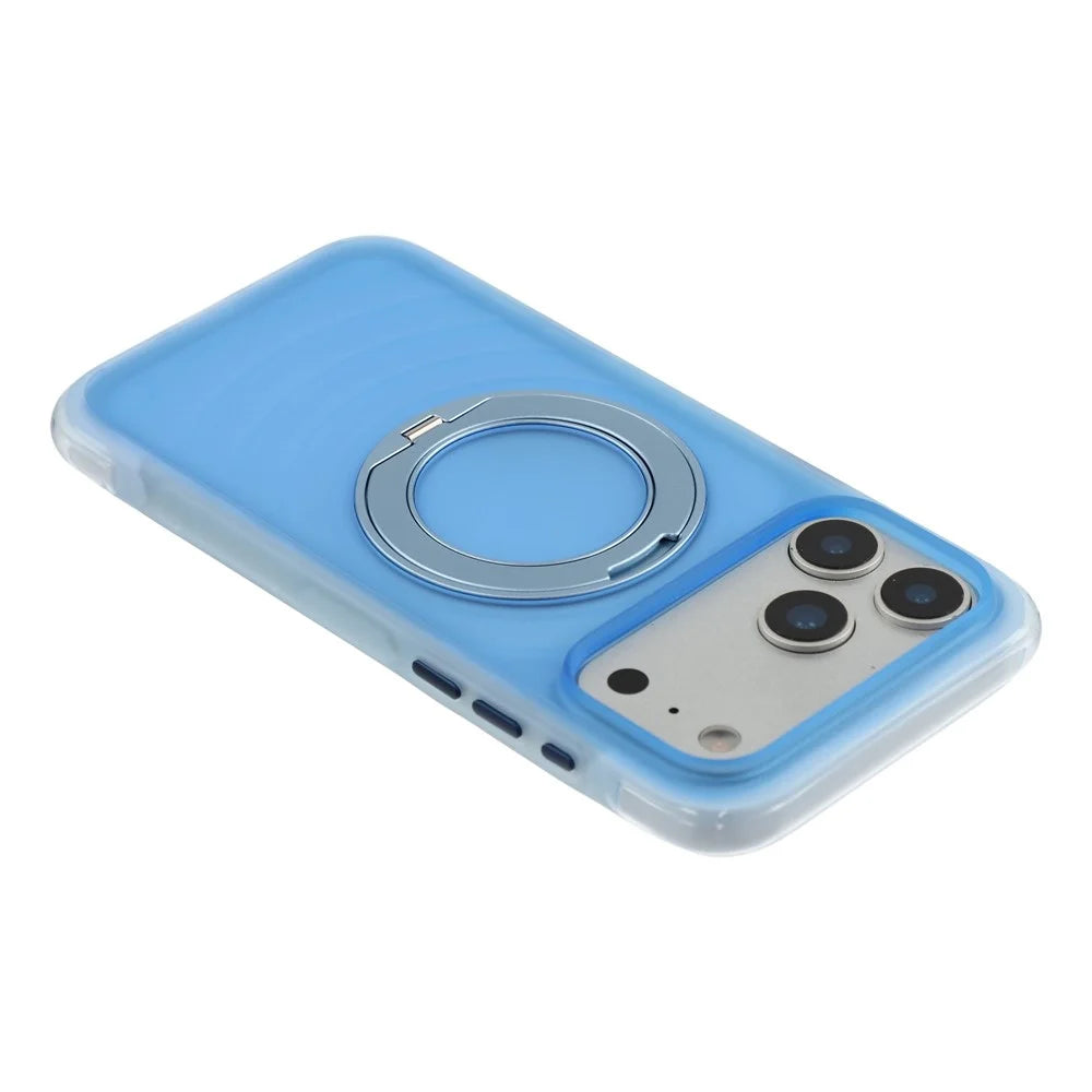 JAUCASE for iPhone 18 Pro / 17 Pro Case Magnetic Kickstand Wave Texture PC + TPU Airbag Corner Protection Phone Cover with Camera Control Button - Transparent Blue - 6