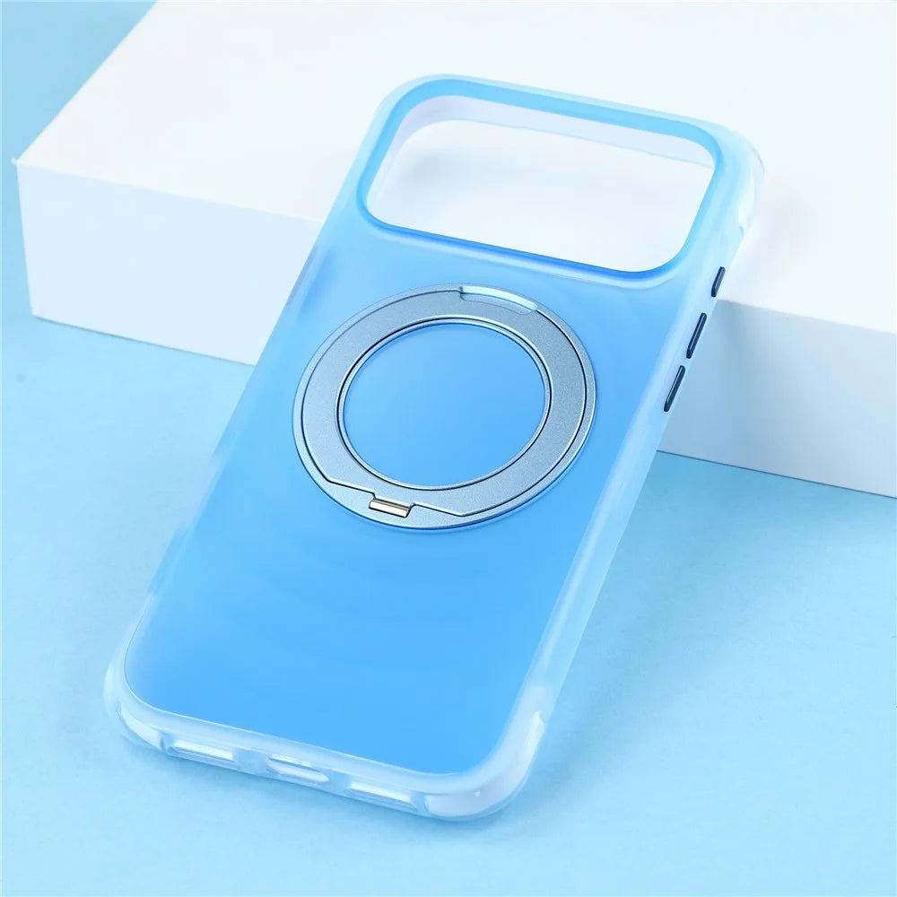 JAUCASE for iPhone 18 Pro / 17 Pro Case Magnetic Kickstand Wave Texture PC + TPU Airbag Corner Protection Phone Cover with Camera Control Button - Transparent Blue - 7
