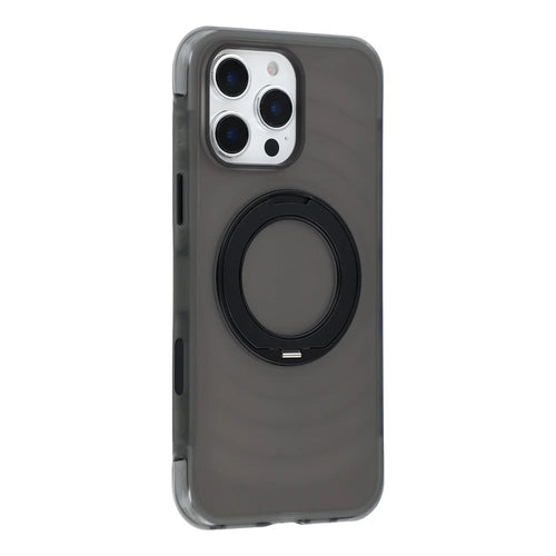 JAUCASE for iPhone 16 Pro Max Case Magnetic Kickstand Wave Texture PC + TPU Airbag Corner Protection Phone Cover with Camera Control Button - Transparent Black - 1
