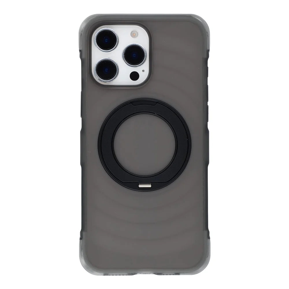 JAUCASE for iPhone 16 Pro Max Case Magnetic Kickstand Wave Texture PC + TPU Airbag Corner Protection Phone Cover with Camera Control Button - Transparent Black - 3