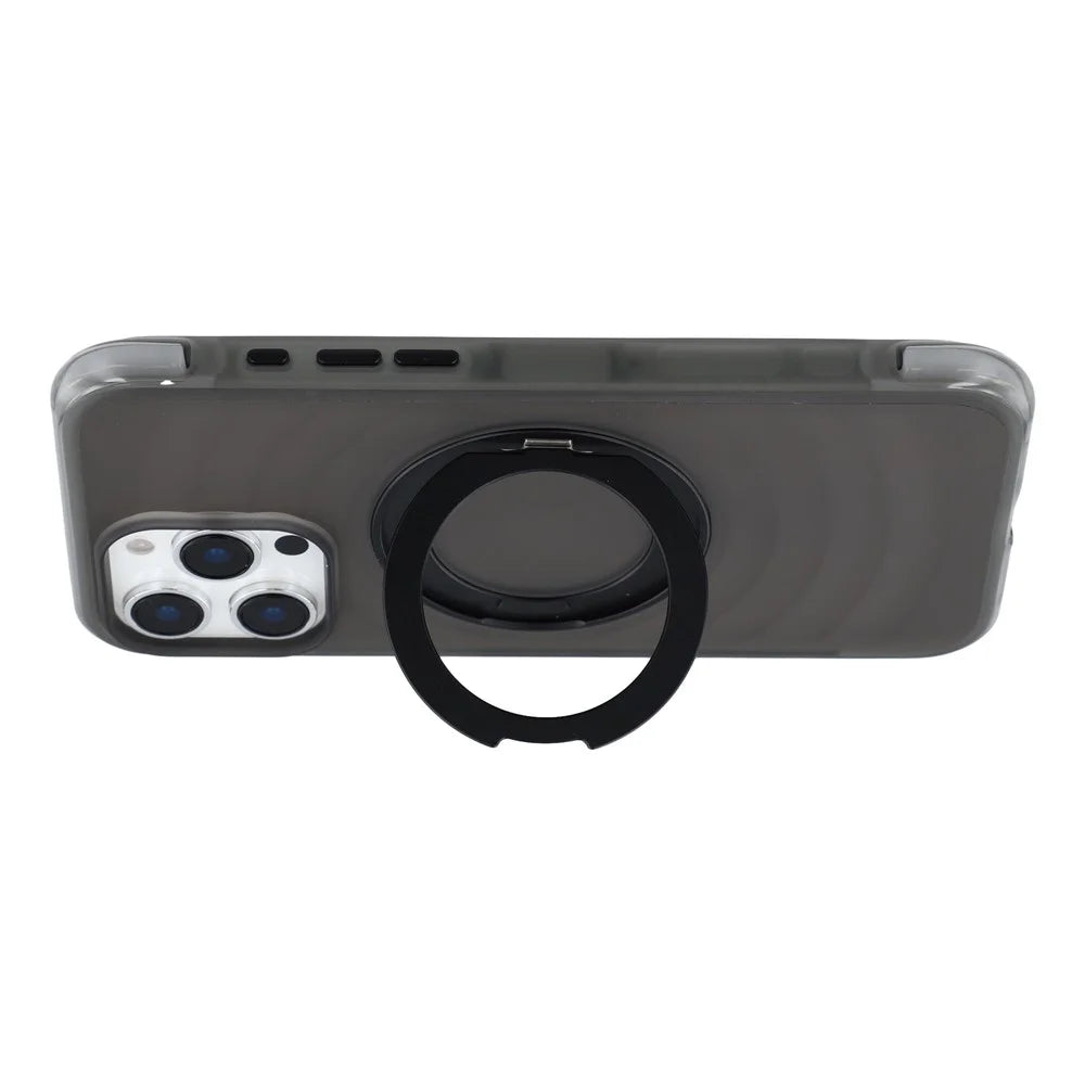 JAUCASE for iPhone 16 Pro Max Case Magnetic Kickstand Wave Texture PC + TPU Airbag Corner Protection Phone Cover with Camera Control Button - Transparent Black - 4
