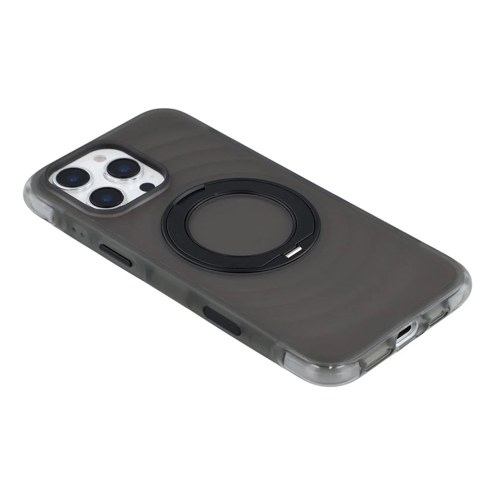 JAUCASE for iPhone 16 Pro Max Case Magnetic Kickstand Wave Texture PC + TPU Airbag Corner Protection Phone Cover with Camera Control Button - Transparent Black - 5