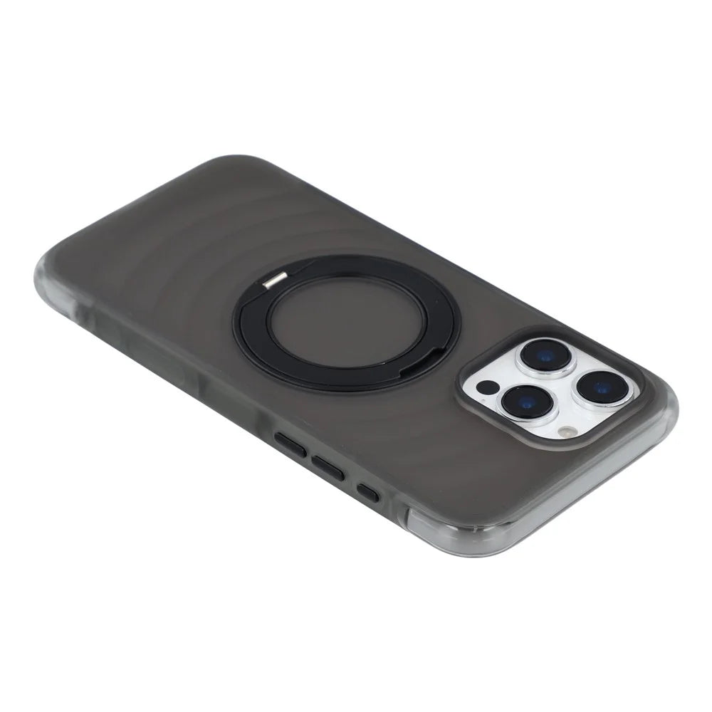 JAUCASE for iPhone 16 Pro Max Case Magnetic Kickstand Wave Texture PC + TPU Airbag Corner Protection Phone Cover with Camera Control Button - Transparent Black - 6