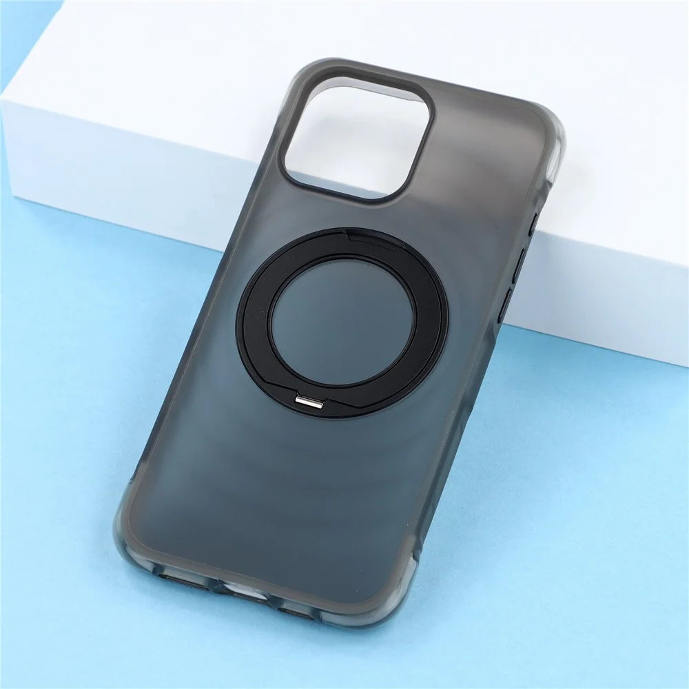 JAUCASE for iPhone 16 Pro Max Case Magnetic Kickstand Wave Texture PC + TPU Airbag Corner Protection Phone Cover with Camera Control Button - Transparent Black - 7