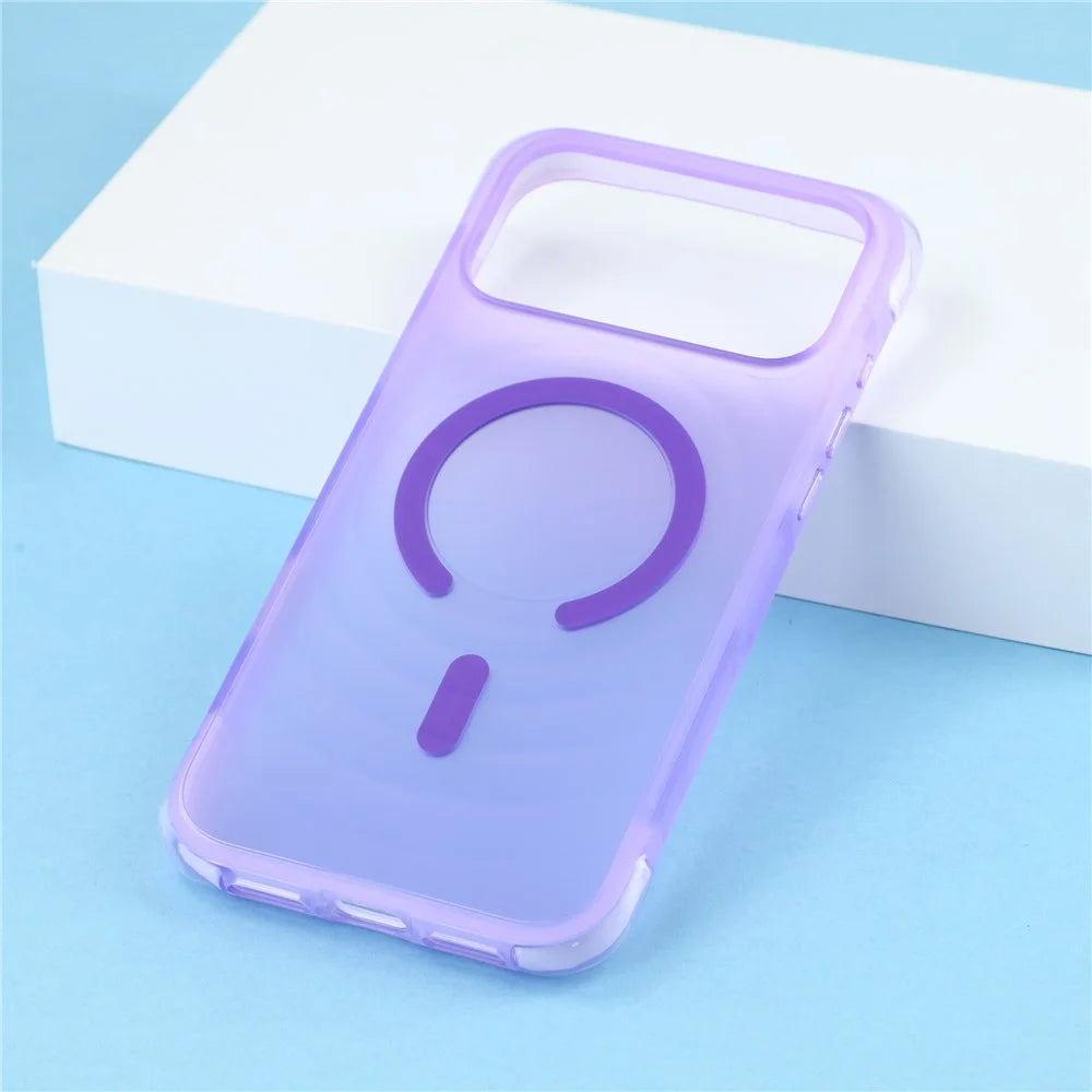 JAUCASE For iPhone 18 Pro / 17 Pro Magnetic Case Wave Texture PC + TPU Airbag Corner Protection Phone Cover with Camera Control Button - Transparent Purple - 6
