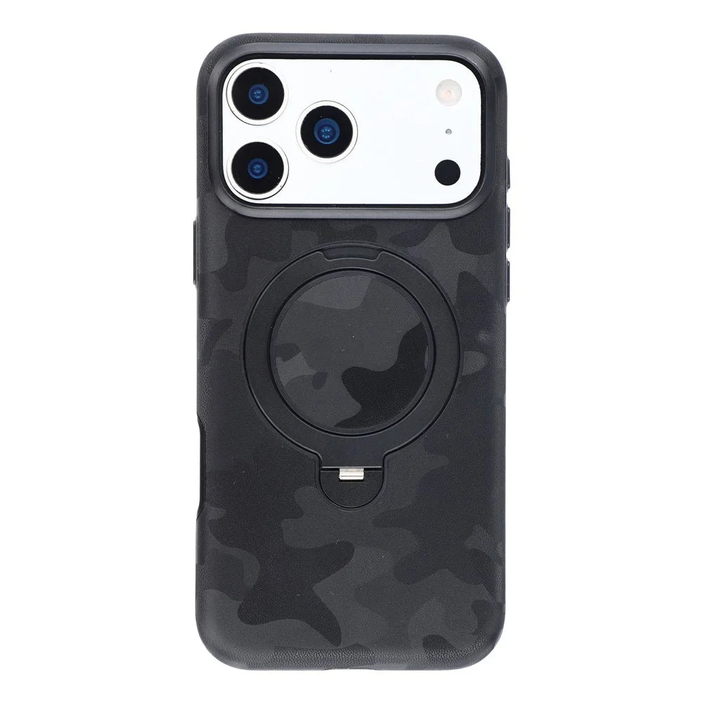 JAUCASE for iPhone 18 Pro Max / 17 Pro Max Case Magnetic Rotating Kickstand Camouflage Pattern PC + TPU Phone Cover - Black - 1