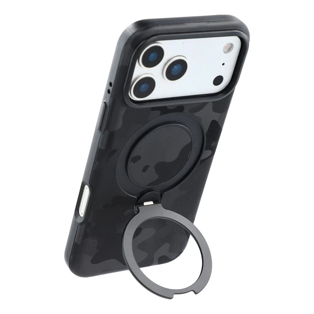 JAUCASE for iPhone 18 Pro / 17 Pro Case Magnetic Rotating Kickstand Camouflage Pattern PC + TPU Phone Cover - Black - 3