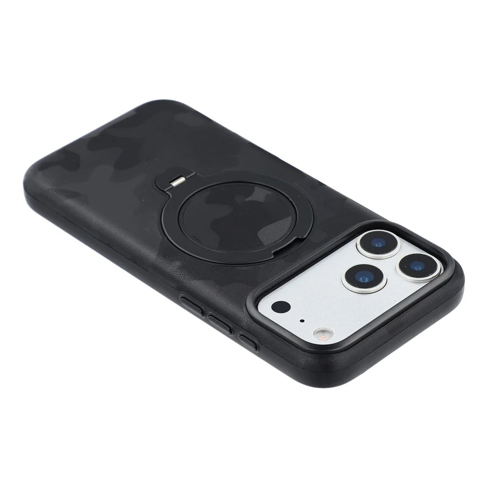 JAUCASE for iPhone 18 Pro / 17 Pro Case Magnetic Rotating Kickstand Camouflage Pattern PC + TPU Phone Cover - Black - 5