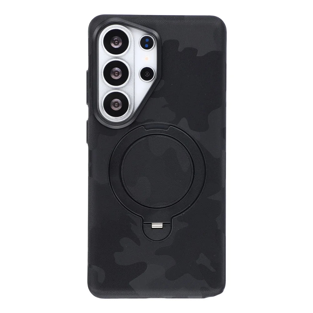 JAUCASE for Samsung Galaxy S26 Ultra Case Magnetic Rotating Kickstand Camouflage Pattern PC + TPU Phone Cover - Black - 1