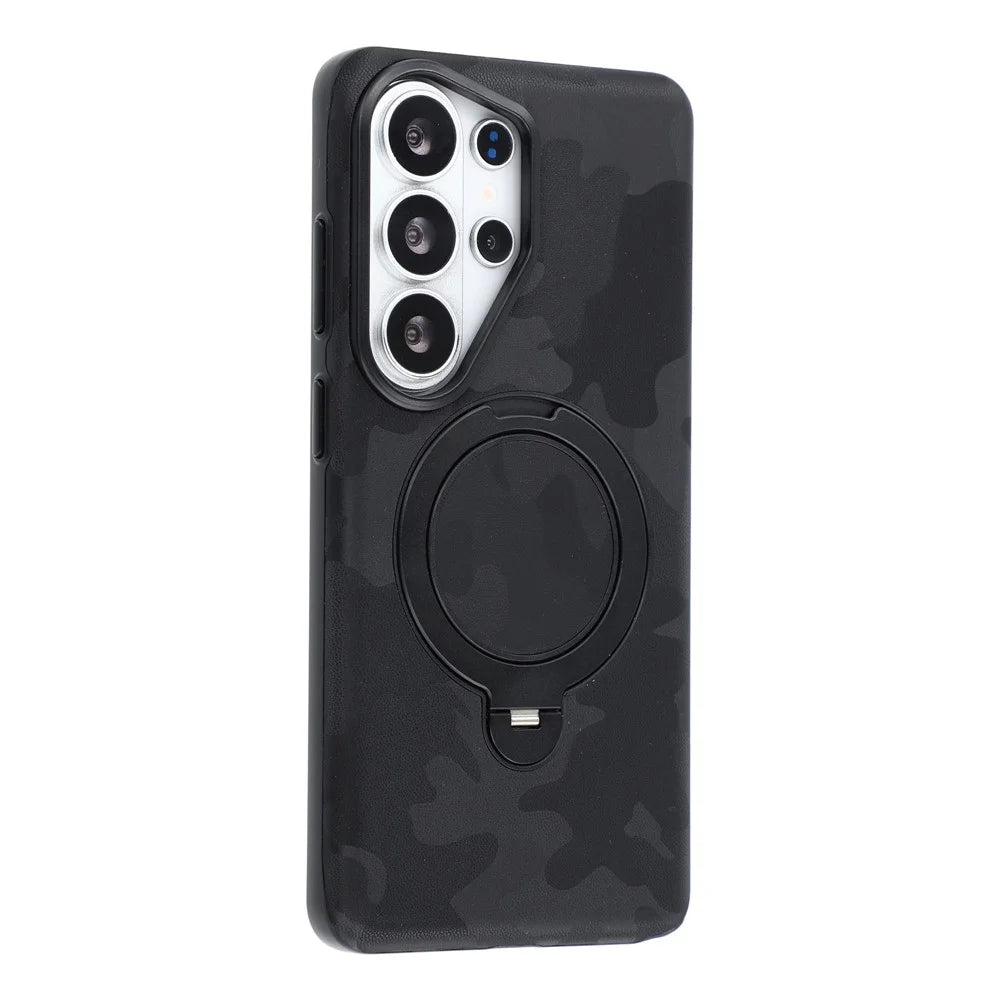 JAUCASE for Samsung Galaxy S26 Ultra Case Magnetic Rotating Kickstand Camouflage Pattern PC + TPU Phone Cover - Black - 2
