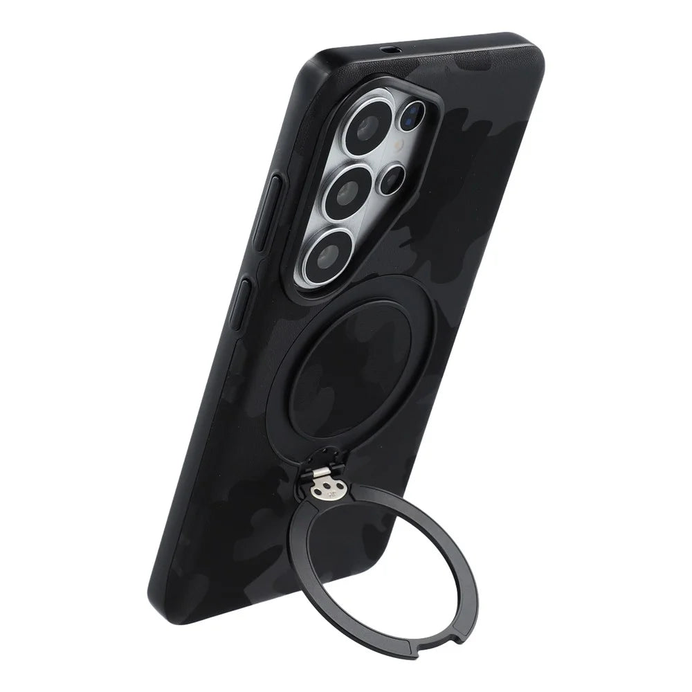 JAUCASE for Samsung Galaxy S26 Ultra Case Magnetic Rotating Kickstand Camouflage Pattern PC + TPU Phone Cover - Black - 3