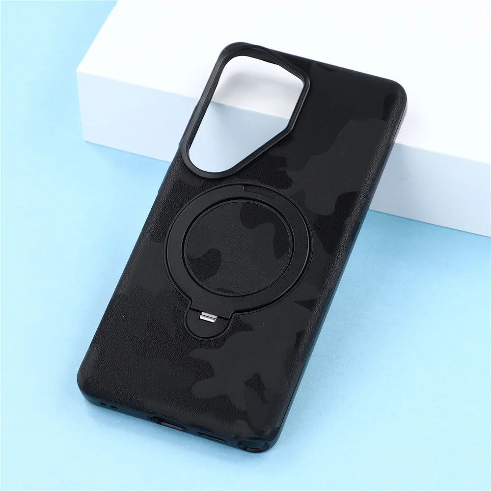 JAUCASE for Samsung Galaxy S26 Ultra Case Magnetic Rotating Kickstand Camouflage Pattern PC + TPU Phone Cover - Black - 7