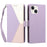 For iPhone 15 Plus Case Color Stitching RFID Blocking Wallet Flip Leather Phone Cover with Wrist Strap - Light Purple - 1