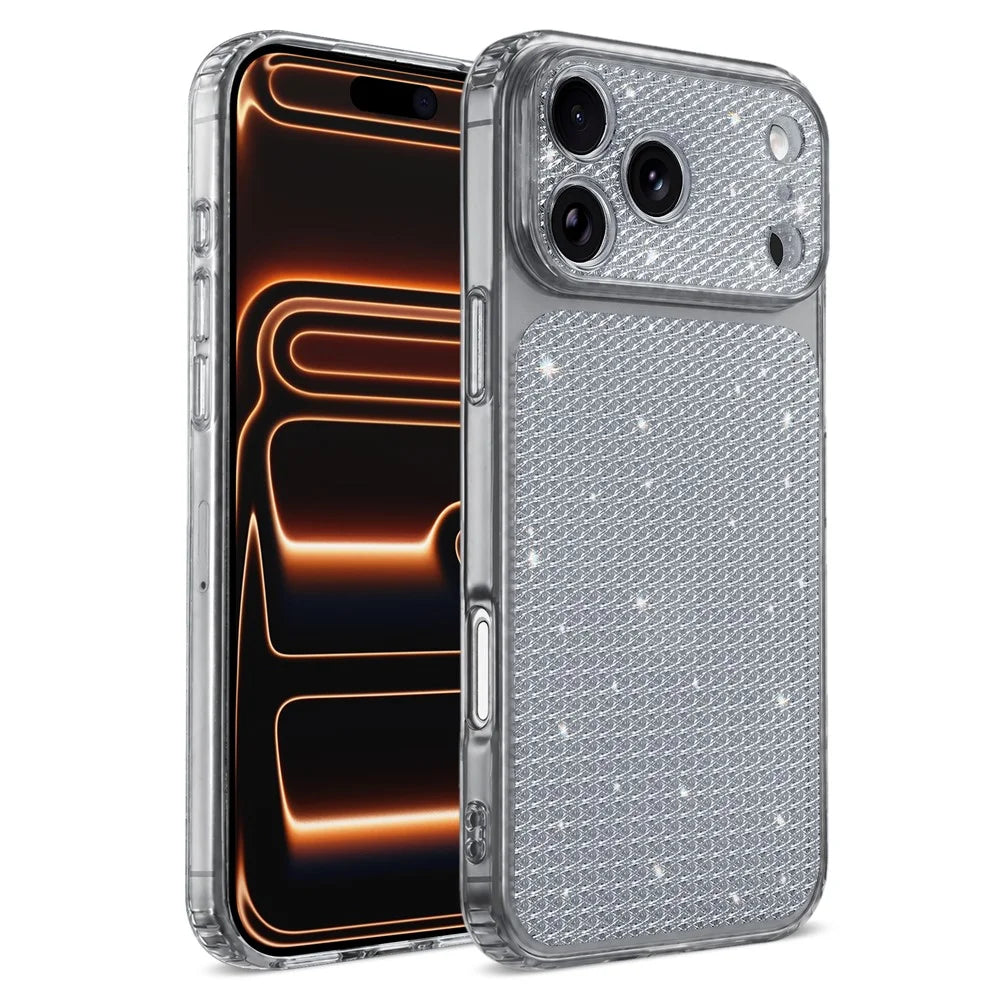 For iPhone 17 Pro TPU Case Diamond Texture Glitter Shockproof Phone Cover with Airbag Corner - Black - 1