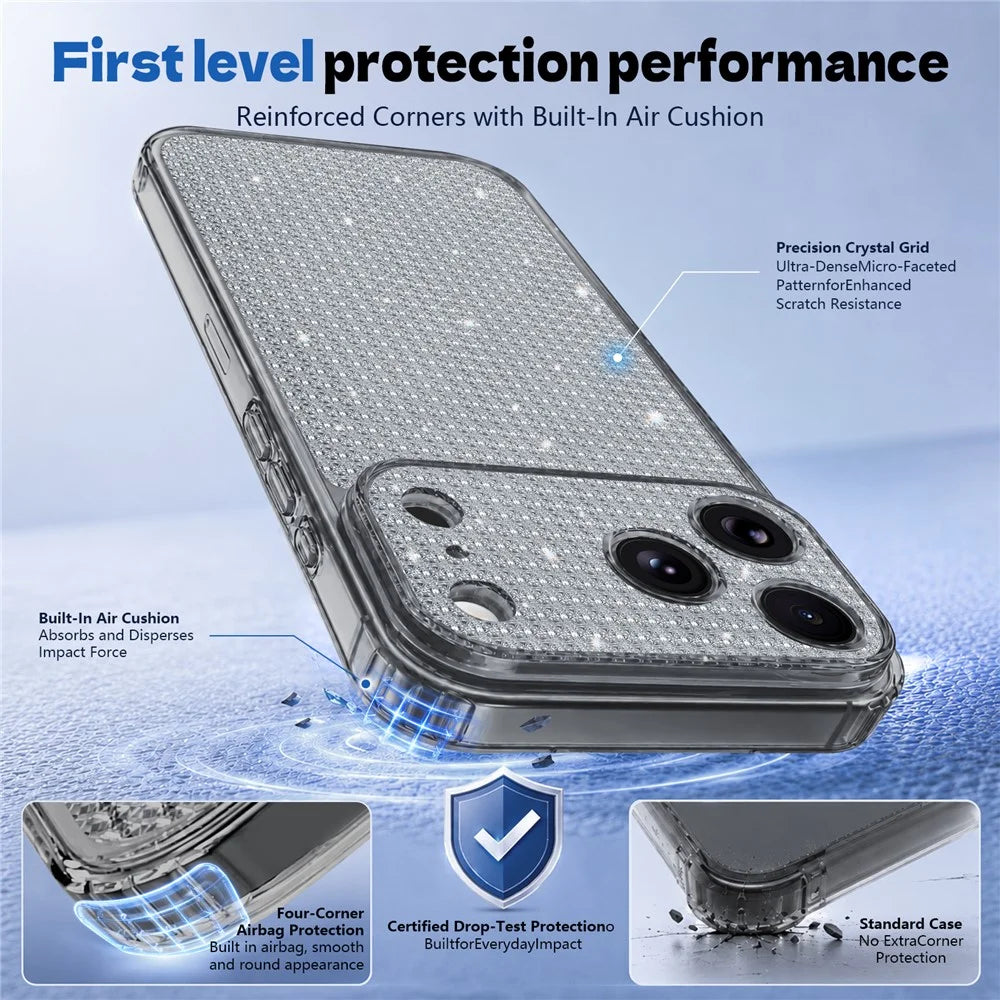 For iPhone 17 Pro TPU Case Diamond Texture Glitter Shockproof Phone Cover with Airbag Corner - Black - 2