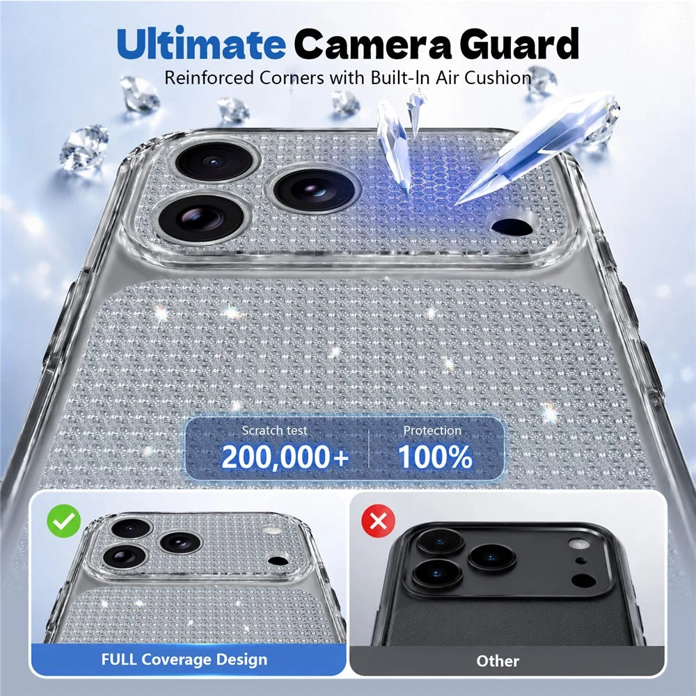 For iPhone 17 Pro TPU Case Diamond Texture Glitter Shockproof Phone Cover with Airbag Corner - Black - 3