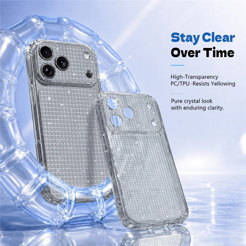 For iPhone 17 Pro TPU Case Diamond Texture Glitter Shockproof Phone Cover with Airbag Corner - Black - 4