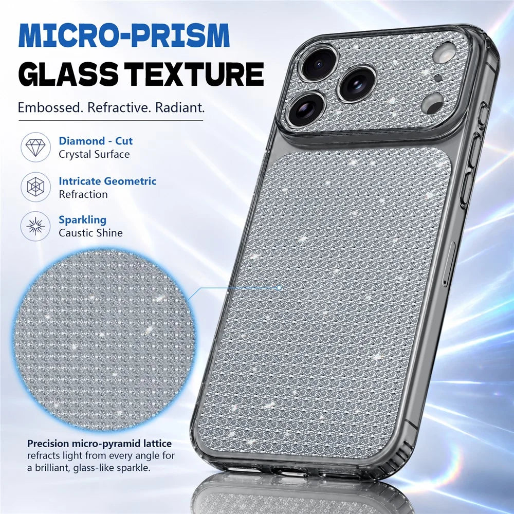 For iPhone 17 Pro TPU Case Diamond Texture Glitter Shockproof Phone Cover with Airbag Corner - Black - 5