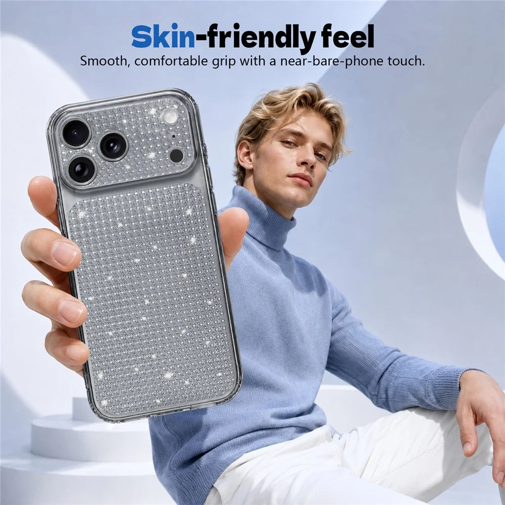 For iPhone 17 Pro TPU Case Diamond Texture Glitter Shockproof Phone Cover with Airbag Corner - Black - 6