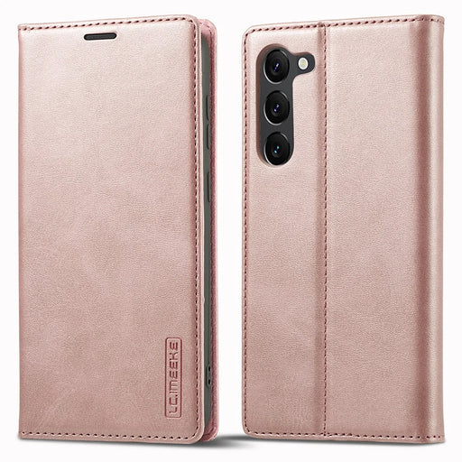 LC.IMEEKE For Samsung Galaxy S23+ Drop-proof PU Leather Folio Flip Case Wallet Stand Magnetic Auto-absorbed Cell Phone Cover - Pink - 1