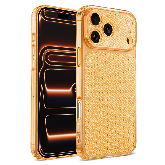 For iPhone 17 Pro Max TPU Case Diamond Texture Glitter Shockproof Phone Cover with Airbag Corner - Orange - 1