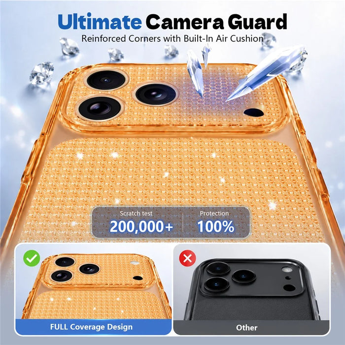 For iPhone 17 Pro Max TPU Case Diamond Texture Glitter Shockproof Phone Cover with Airbag Corner - Orange - 3