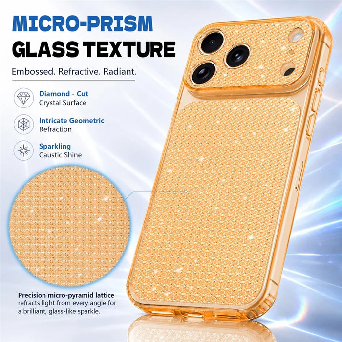 For iPhone 17 Pro Max TPU Case Diamond Texture Glitter Shockproof Phone Cover with Airbag Corner - Orange - 5