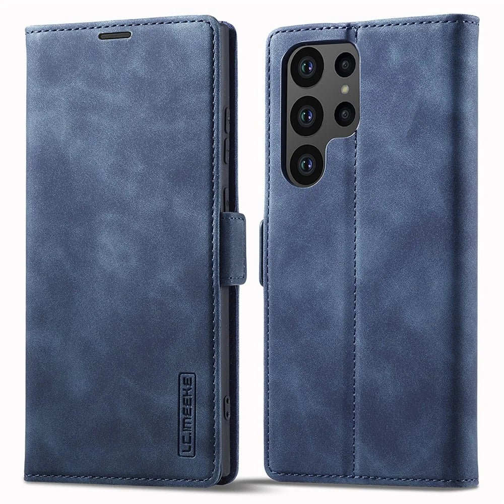 LC.IMEEKE For Samsung Galaxy S23 Ultra PU Leather Protective Phone Case Wallet Stand Magnetic Auto-absorbed Phone Cover - Blue - 1