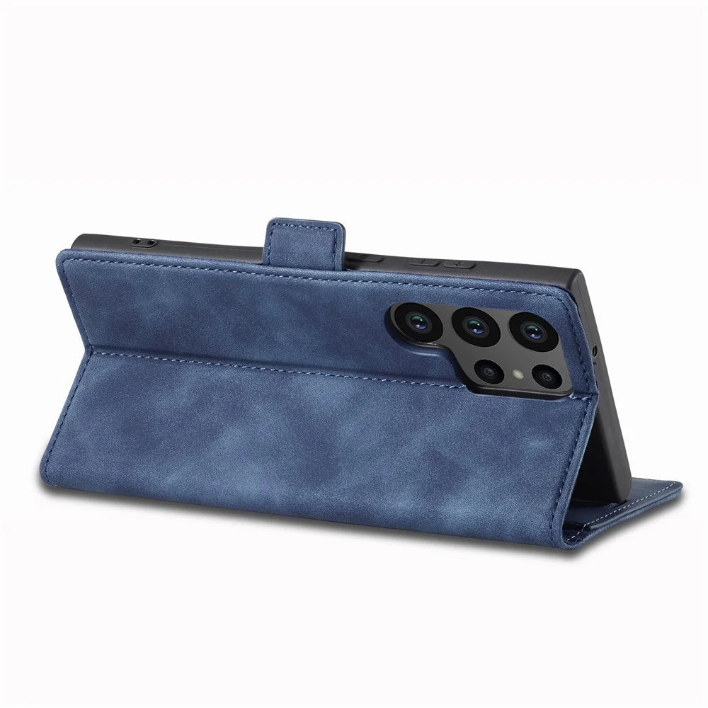 LC.IMEEKE For Samsung Galaxy S23 Ultra PU Leather Protective Phone Case Wallet Stand Magnetic Auto-absorbed Phone Cover - Blue - 4