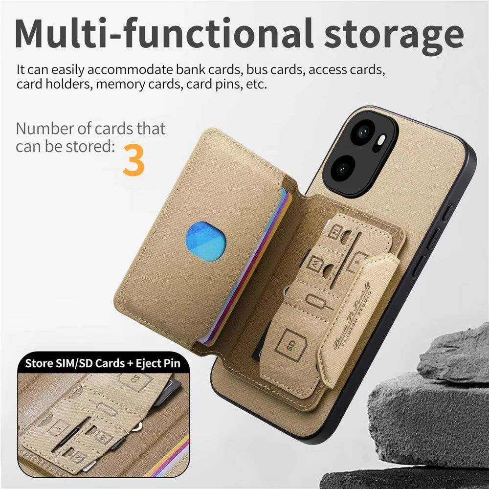 Magnetic Case For OnePlus Ace 6 5G / Ace 6T 5G / 15R 5G , PU Leather + PC + TPU Anti-Scratch Back Cover with Detachable Card Holder - Khaki - 5