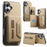 For iPhone 17 Magnetic Case PU Leather + PC + TPU Anti-Scratch Back Cover with Detachable Card Holder - Black - Khaki - 1